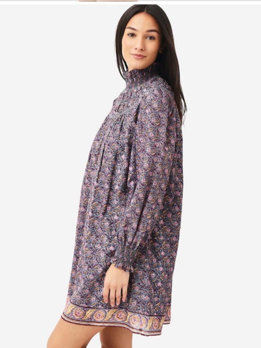 NWT Hunter Bell NYC Chandler Smocked High-Neck Floral Mini Dress Size XS - Picture 2 of 7